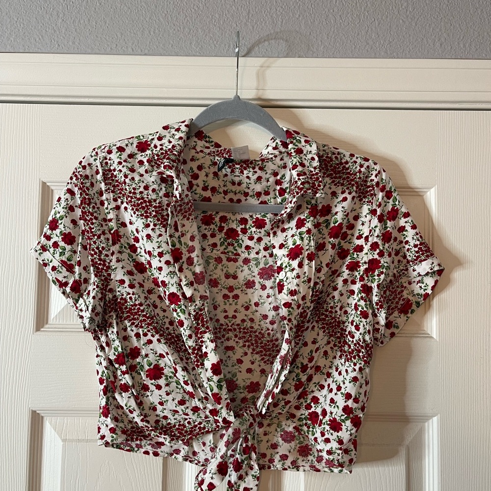 Divided Red Floral Crop Top